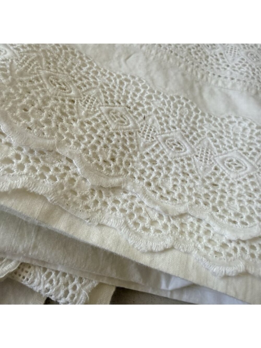 Vintage White 1 King Bedsheet And 2 King Shams Pillowcases Crochet Lace Borders - Picture 2 of 16